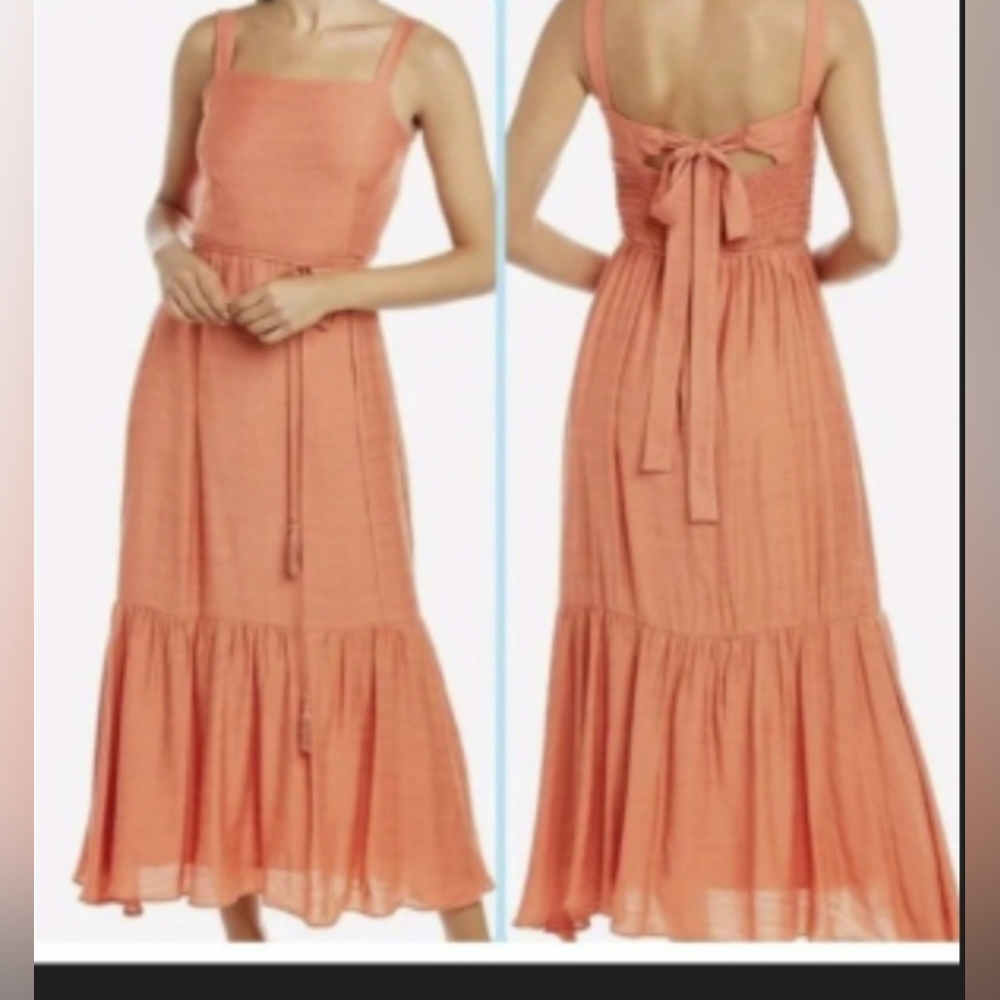 TAYLOR PAPAYA ORANGE Long DRESS SIZE 2 Ruffled Sundress Spaghetti Strap - Picture 2 of 16